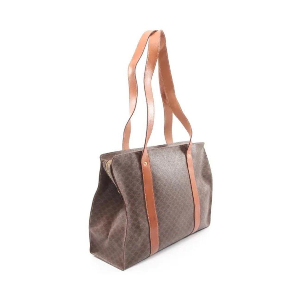 Celine Brown Macadam Bag Canvas Tote Leather